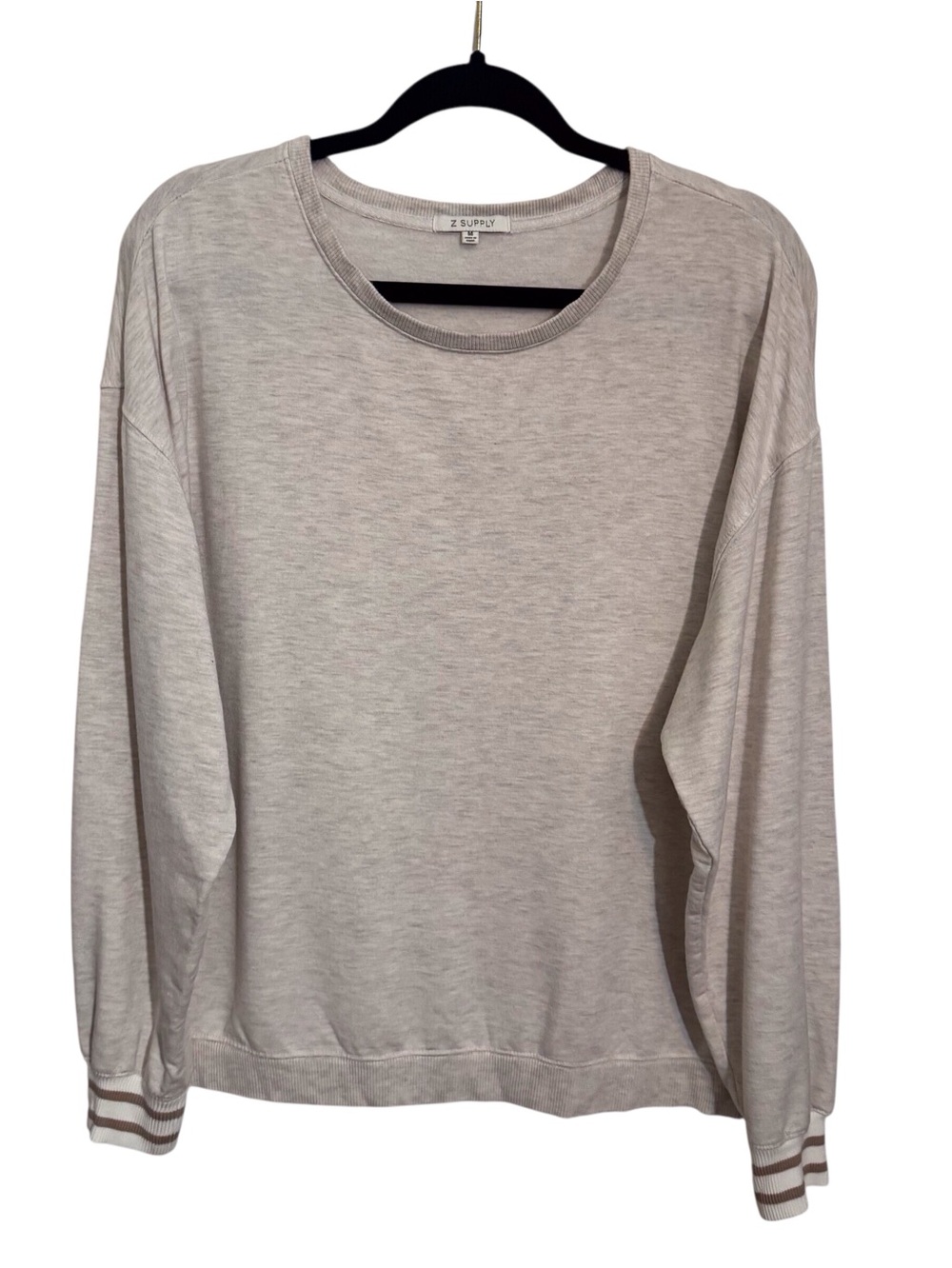 Z Supply Size Medium Cream Casual Lounge Scoop Neck Pullover Sweater Long Sleeve